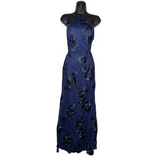 Dark Fairy NWT Embroidered Navy Blue Halter Style Floor Length Evening Gown Prom