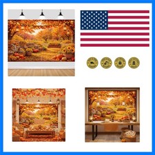 7X5ft Fall Photography Backdrop Autumn Harvest Farm Hay Leaves Background Fal...