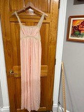 Vintage Sears Peach Pink Nylon Nightgown Lace Empire Waist Maxi Slip Dress Small