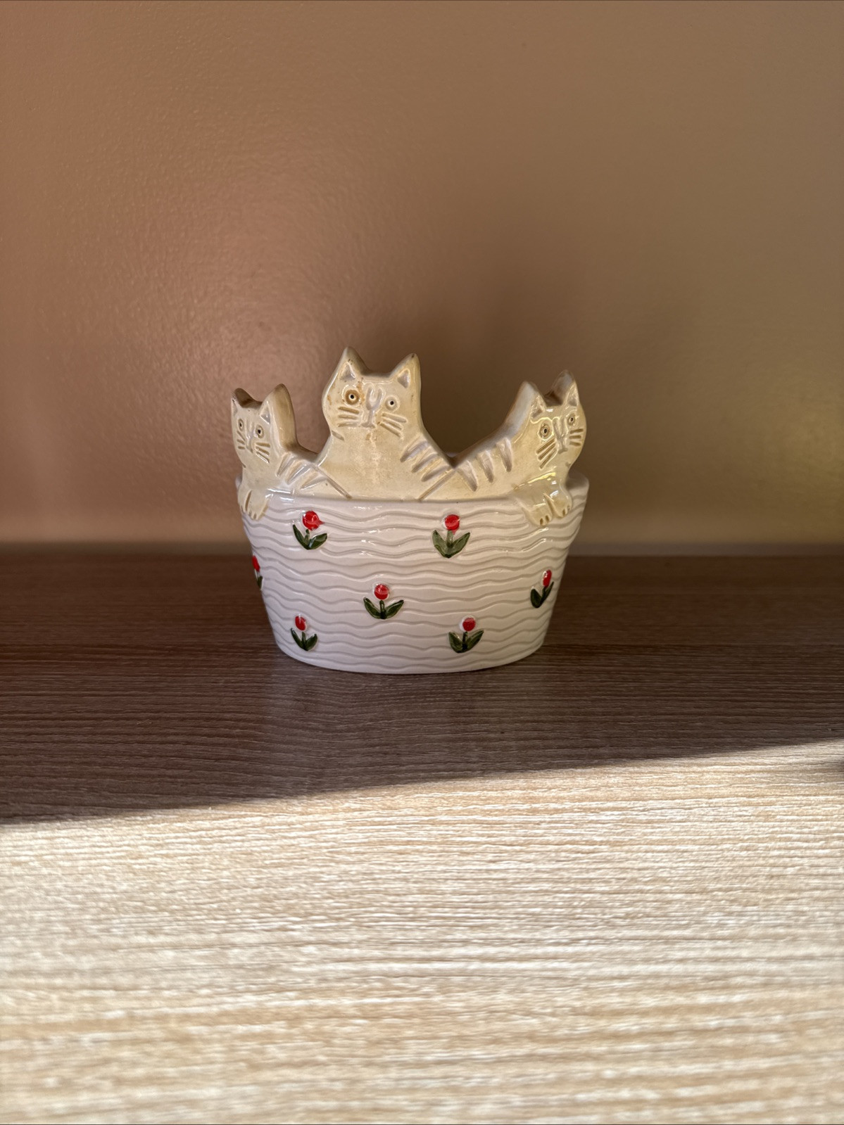 Vintage TAKAHASHI Cat Kitten Basket Ceramic Container San Francisco Japan 1970’s