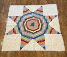 Vintage Handmade Lone Star Quilt 70x71 Multicolor Patchwork Diamond Blanket