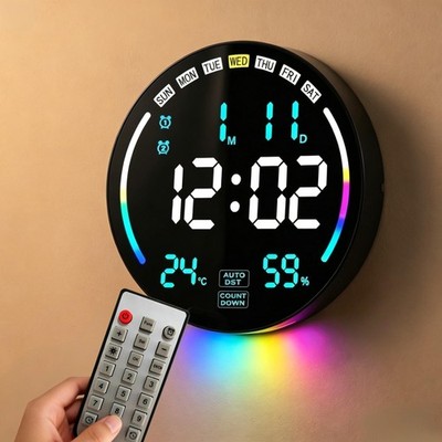 Large Digital Wall Clock Date Timer Dimmer Temp Auto DST Living Room Blue