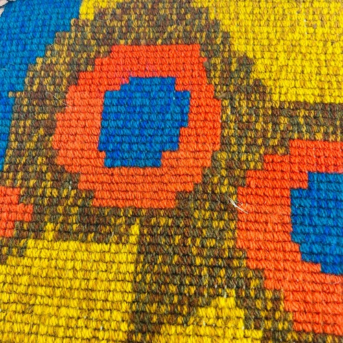 Tappeto vintage fatto a mano anni 70 OWL chiusura gancio anello RETRO tappetino da appendere a parete MCM boho - Foto 7 di 9