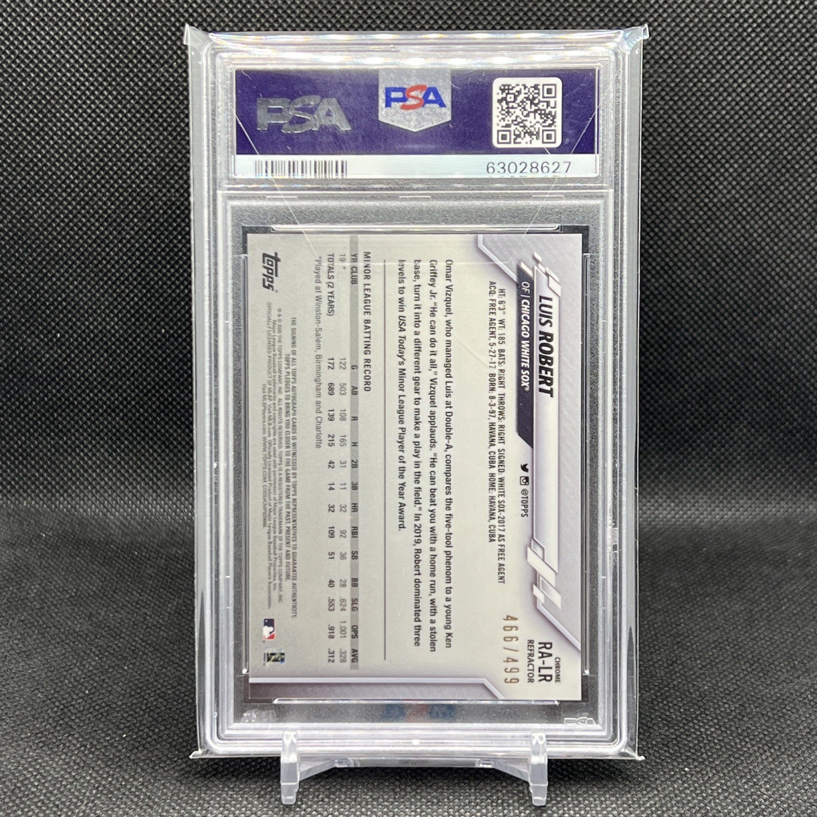 2020 Topps Chrome Luis Robert RC Auto Refractor /499 PSA 10 White Sox Orioles view 2