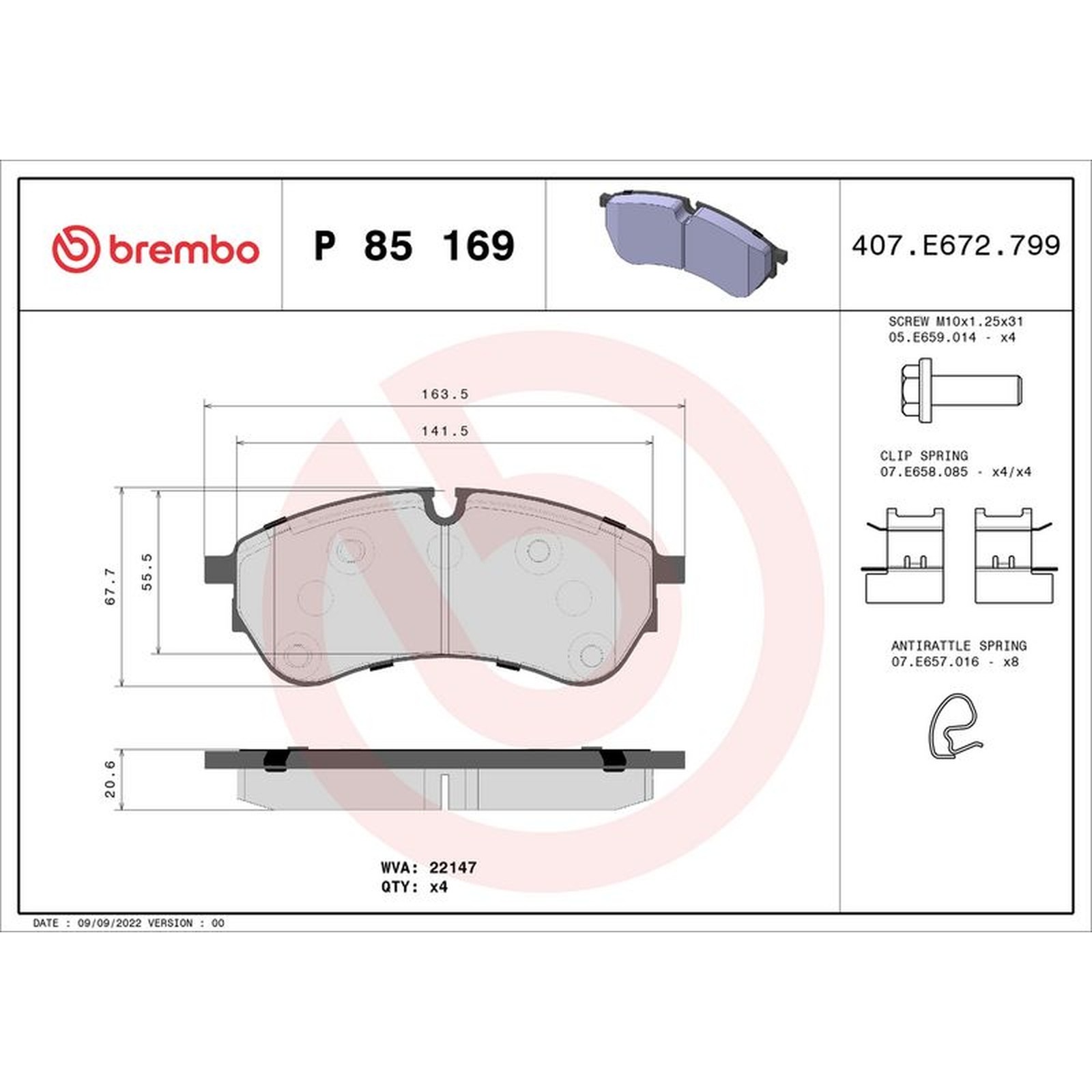 Brembo Brake Pads Set P85169 65508206000 2N0698151 7T0698151 22147 OE Quality - Image 15