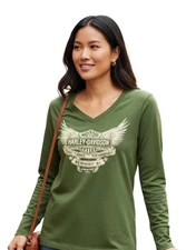 Harley Davidson Shirt Womens XL Olive Music City Graphic Biker Moto Tee Vintage