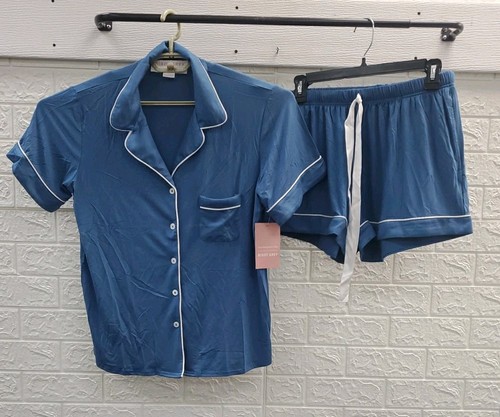 New Birdy Grey JONNY SHORT SLEEVE PAJAMA SET Dusty Blue. Size Medium - Picture 1 of 7