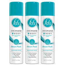 FDS Intimate Body Dry Feminine Deodorant Spray, Shower Fresh, 3 Pack