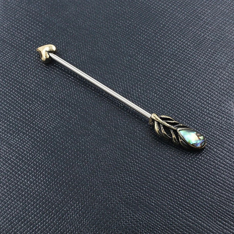 14G Stainless Steel Heart Feather Industrial Barbell Ear Piercing Body Jewelry - Image 3 of 4