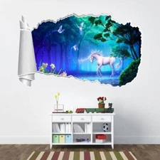 Unicorn Fantasy 3D Torn Hole Ripped Wall Sticker Decal Home Decor Art WT335