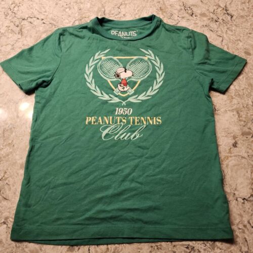 Peanuts Snoopy Green 1950 Peanuts Tennis Club Boys T-Shirt Size M (8) - Picture 2 of 6