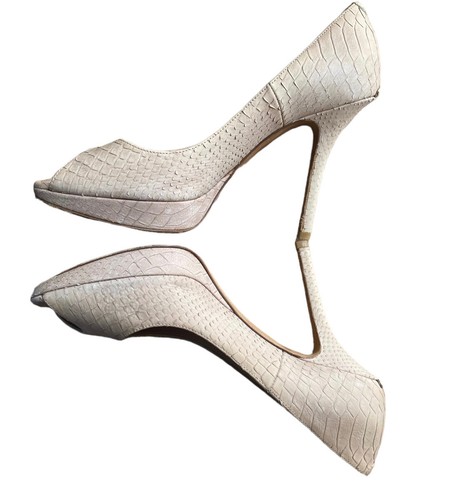 CHRISTIAN DIOR Miss Dior Poudre Python Leather Peep Toe Platform Pumps, Size 38 - Picture 8 of 13