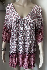 UMGEE Women’s BOHEMIAN Print Beach V Neck  Blouson Tunic Mini Dress sz S