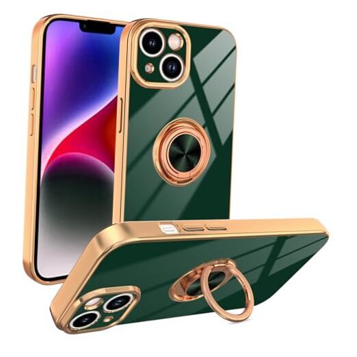 Dinick for Case with Ring Holder Kickstand [with Magnetic] Soft iPhone 15 Green