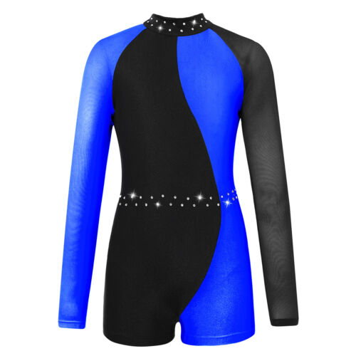 Mädchen Ballett Body Trikot Einteiler Langarm Turnanzug Ganzanzug mit Glitzer - Bild 48 von 51