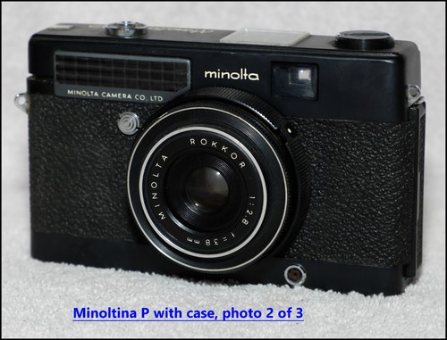 RARE! Minolta Minoltina - P (black) w/ custom leather case. Shutter, focus work - Picture 2 of 3