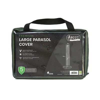ASCOT GARDEN FURNITURE COVERS Ascot Premium Giant Parasol Cover - 35 (W) X 190 (H) cm - Black, Green, or Grey