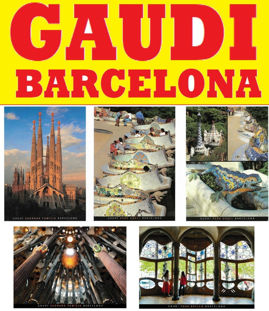postcard GAUDI Barcelona Spain Sagrada Familia Casa Batllo Park