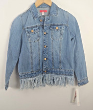 Aqual Girl Blue Jean Denim Jacket Fringe Cotton Size Large NWT