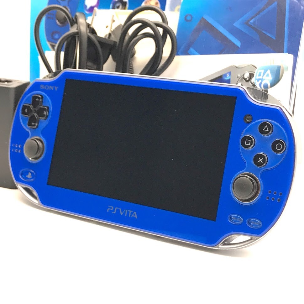 SONY PS Vita Sapphire Blue PCH-1000 Wi-Fi OLED w/ Charger, Box 