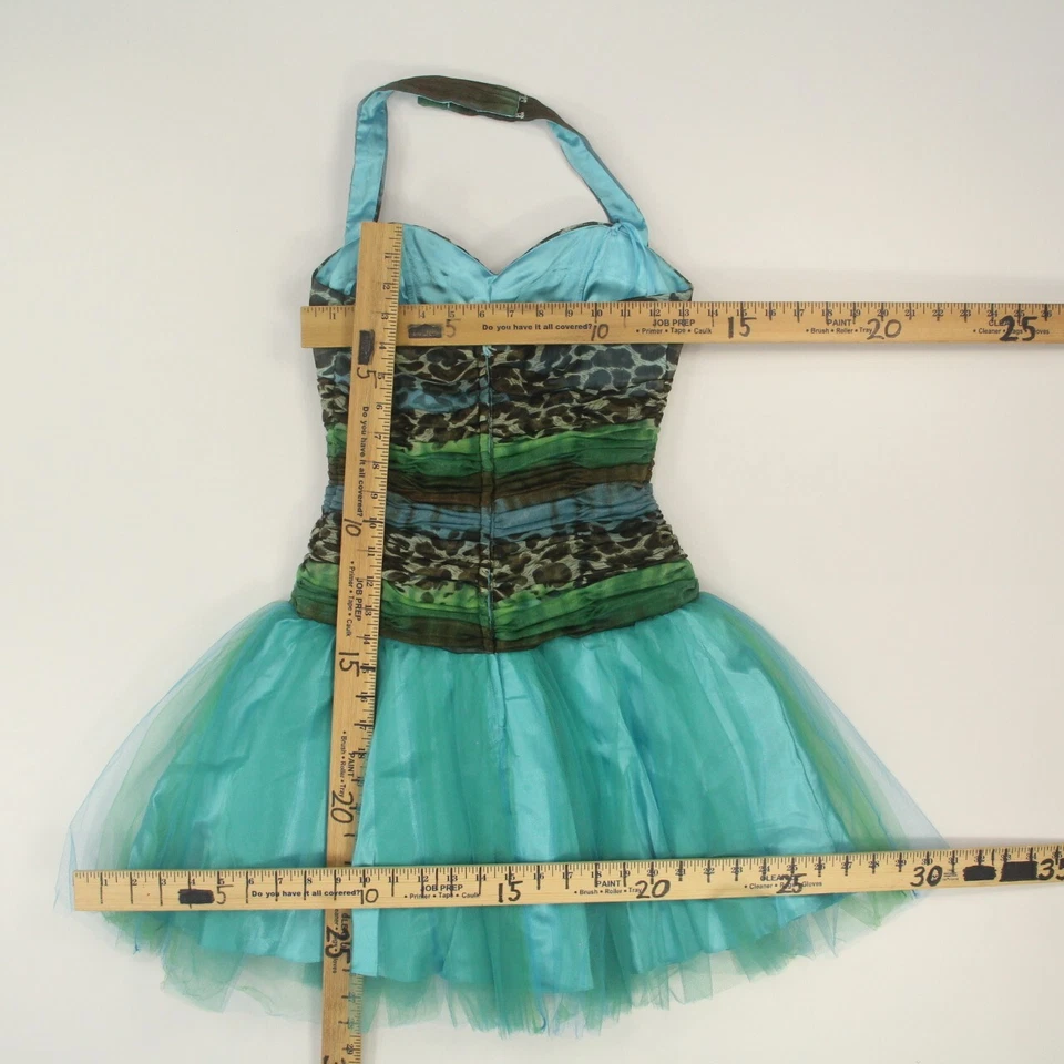 Faviana Women Semi Formal Dress Size 2 Tourquoise Halter Top Tulle Hoco 90’s Y2K - Image 4 of 4