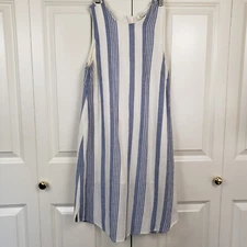 Harper Dress Sundress Womens XS Blue White Striped Sleeveless Linen Blend