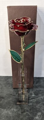 Rose DeFaith 24K Gold Dipped Red LONG STEM Rose With Stand Gift