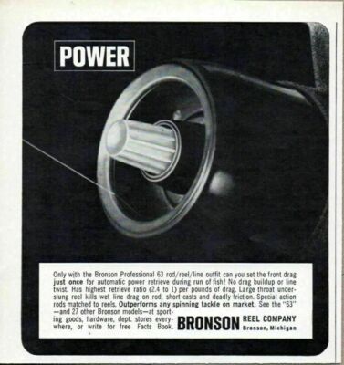 1964 Print Ad Bronson Professional 63 Fishing Reels Bronson,MI