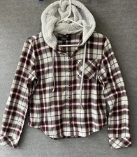 Rewash Hoodie Women’s Med Plaid Flannel Grunge Preppy Skater Cozycore Gorpcore