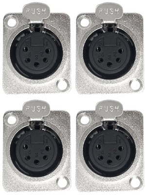 5 Pin XLR Female Socket Connector Panel/Chassis Mount (4 Pack)