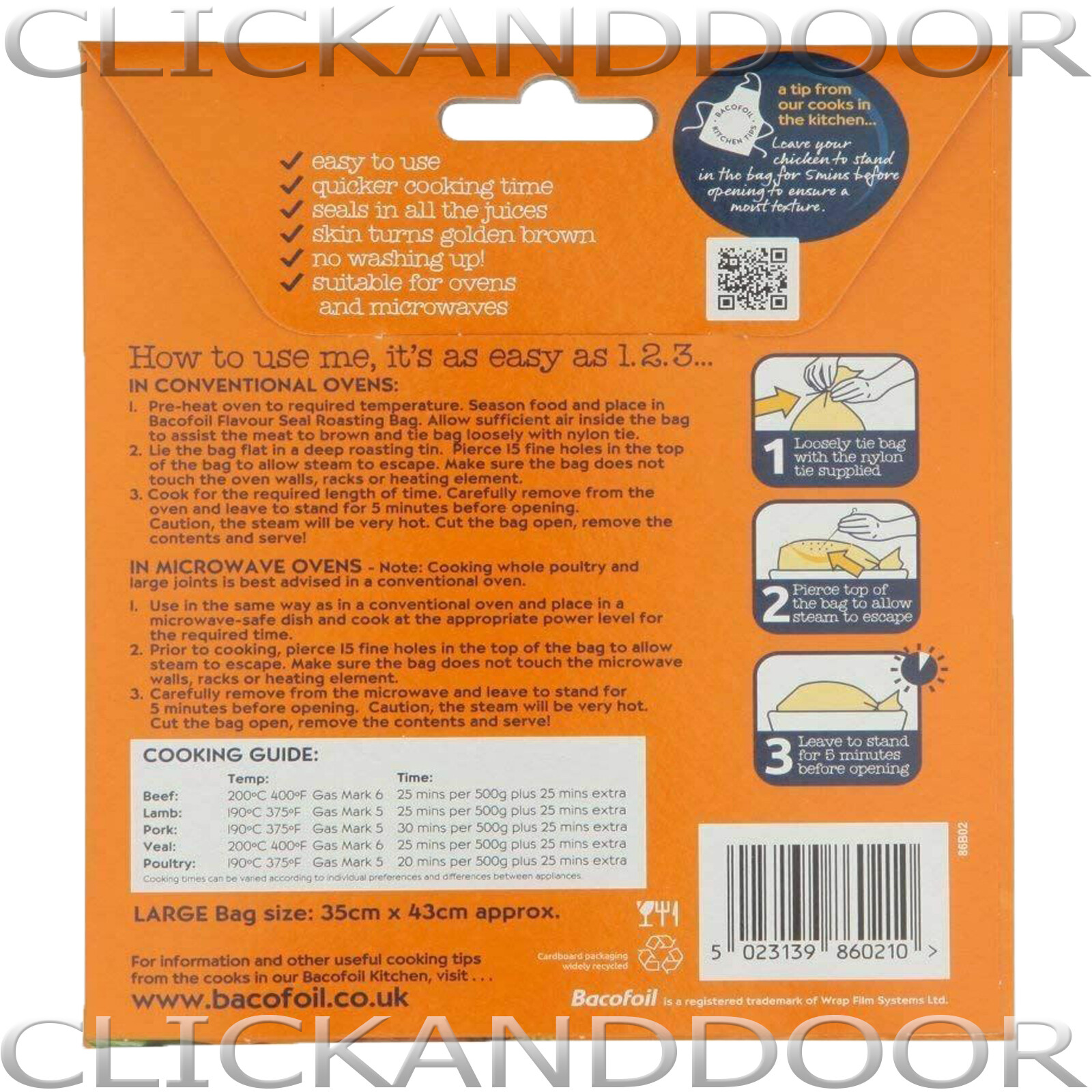 6 x Bacofoil Foil Flavour Seal LARGE Roasting Bags Oven Roast Non Stick