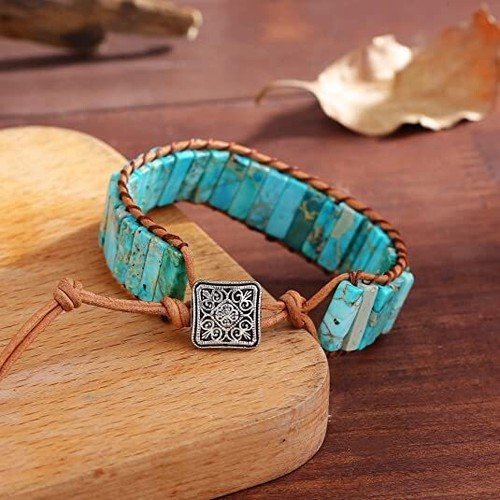Natural Blue Jasper Tube Stone Bracelet Sea Sediment Stone Bracelet Handmade - Picture 2 of 2