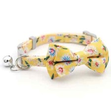 Cat Dog Collar Cute Flower Bow Tie Colorful Safety Buckle w/ Bell Yellow 1pc