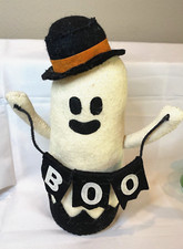 LARGE Halloween Holiday Stuffed Ghost "BOO" Banner Shelf Sitter Decor NEW 14" H