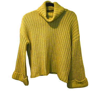 525 America Ribbed Wide Sleeve Sweater Mustard Yellow Cowl