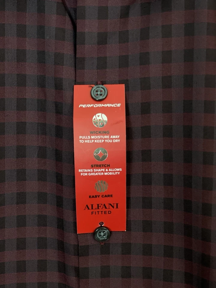 Alfani Men's Spiced Wine Gingham Dress Shirt Size M 15 (34-35) - Image 4 of 4