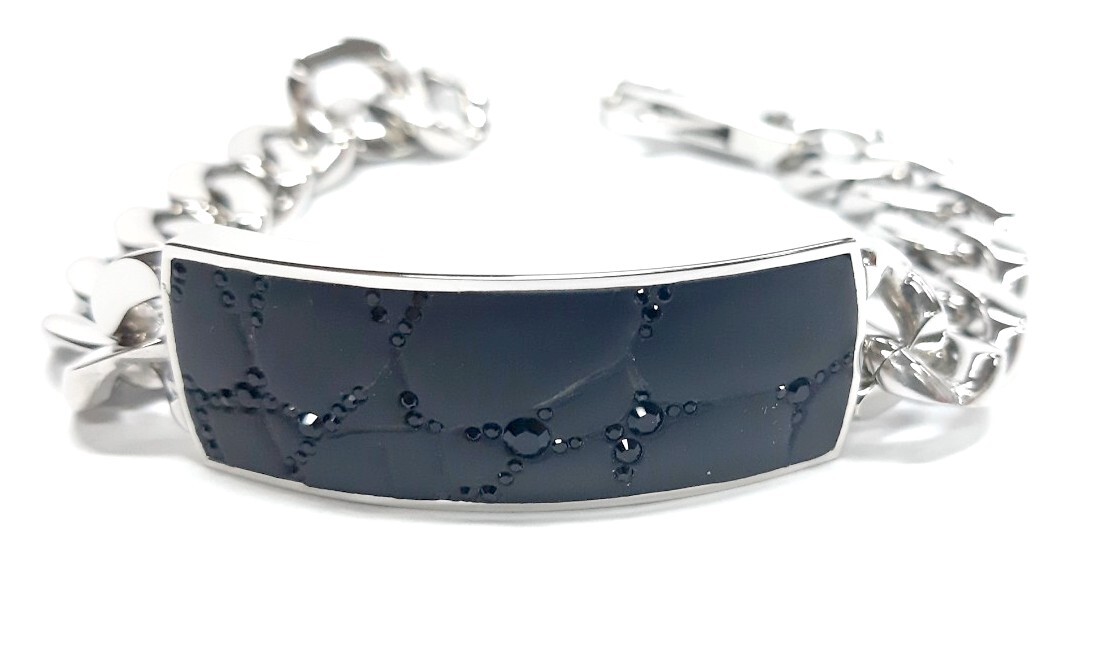 Swarovski Nevada Bracelet Crocodile Print Men/Unisex Jet Crystal Steel 1085197 Swarovski Nevada Bracelet Crocodile Print Men/Unisex Jet Crystal Steel 1085197