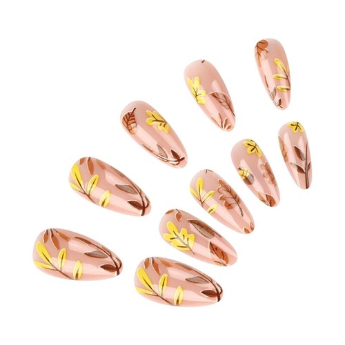 Autumn Leaf 24Pcs Almond Thanksgiving False Nails for Women Easy Apply Manicure - Picture 4 of 8