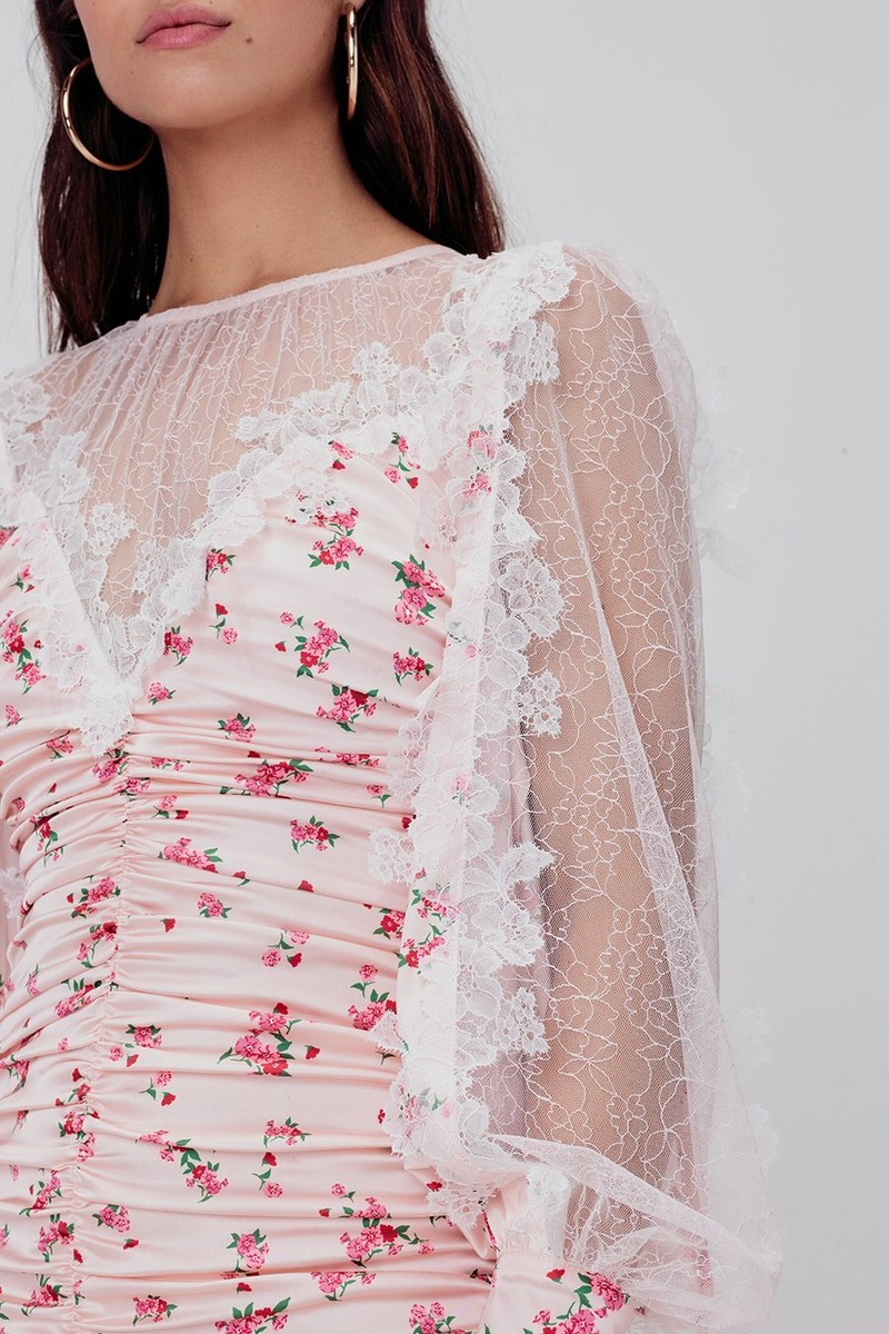 For Love and Lemons Aster Peach Floral Mini Dress [Retail Price:$257] | eBay