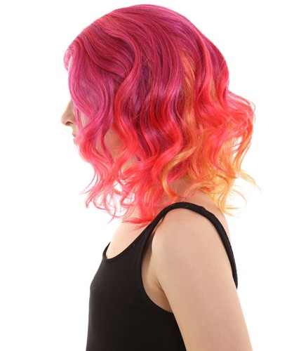 Women's Red Color Curly Shoulder Length Trendy Sunset Soiree Wig HW-6744 - Picture 5 of 9