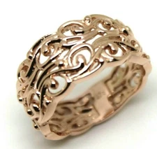Size O, Kaedesigns New Genuine 9ct 9K Wide Rose Gold Wide Flower Filigree Ring