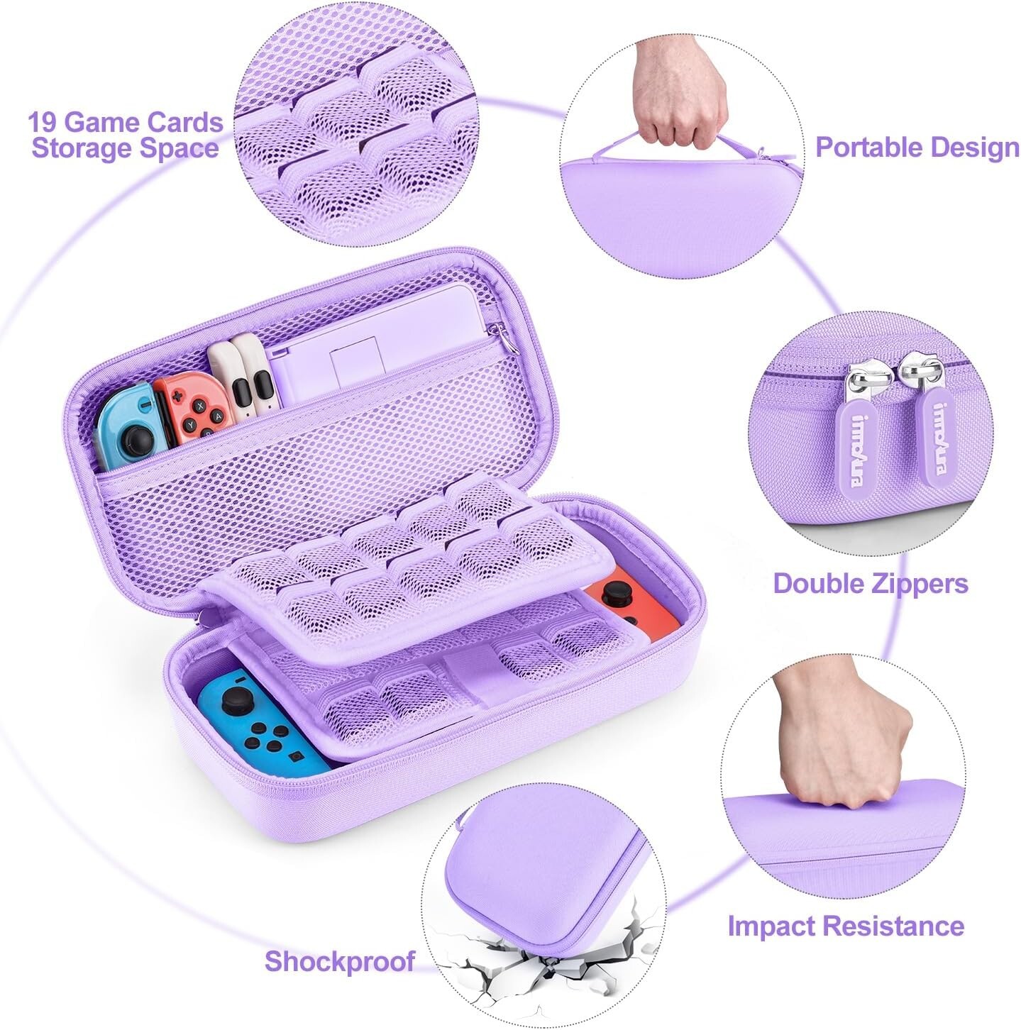 Switch Accessory Kit Purple Case Screen Protector Stand Grips