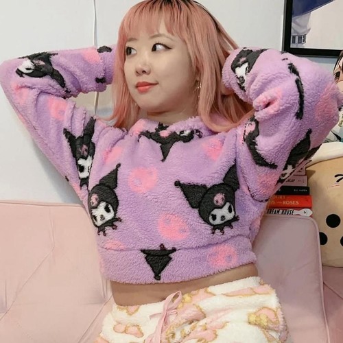 Sanrio Kuromi Kawaii Pastel Fluffy Cropped Loungewear Hoodie