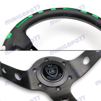Green Stitch 320mm Vertex 1996 Leather Deep Dish Steering Green Stitch 320mm Vertex 1996 Leather Deep Dish Steering