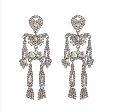 Halloween SKULL Iridescent  White Crystal Post Back Earrings