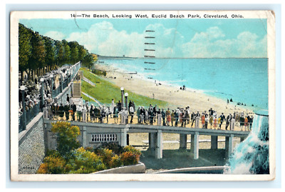 Postcard OH Cleveland Euclid Beach Park Looking West Crowd of People WB c1930's