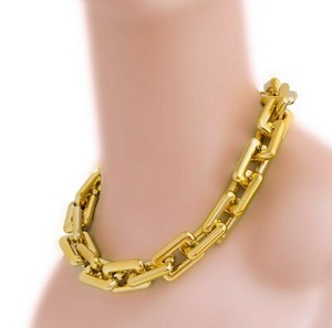 Authentic Chunky Avant Garde Necklace. Gold Plated Resin. Rich 24K Color. lock