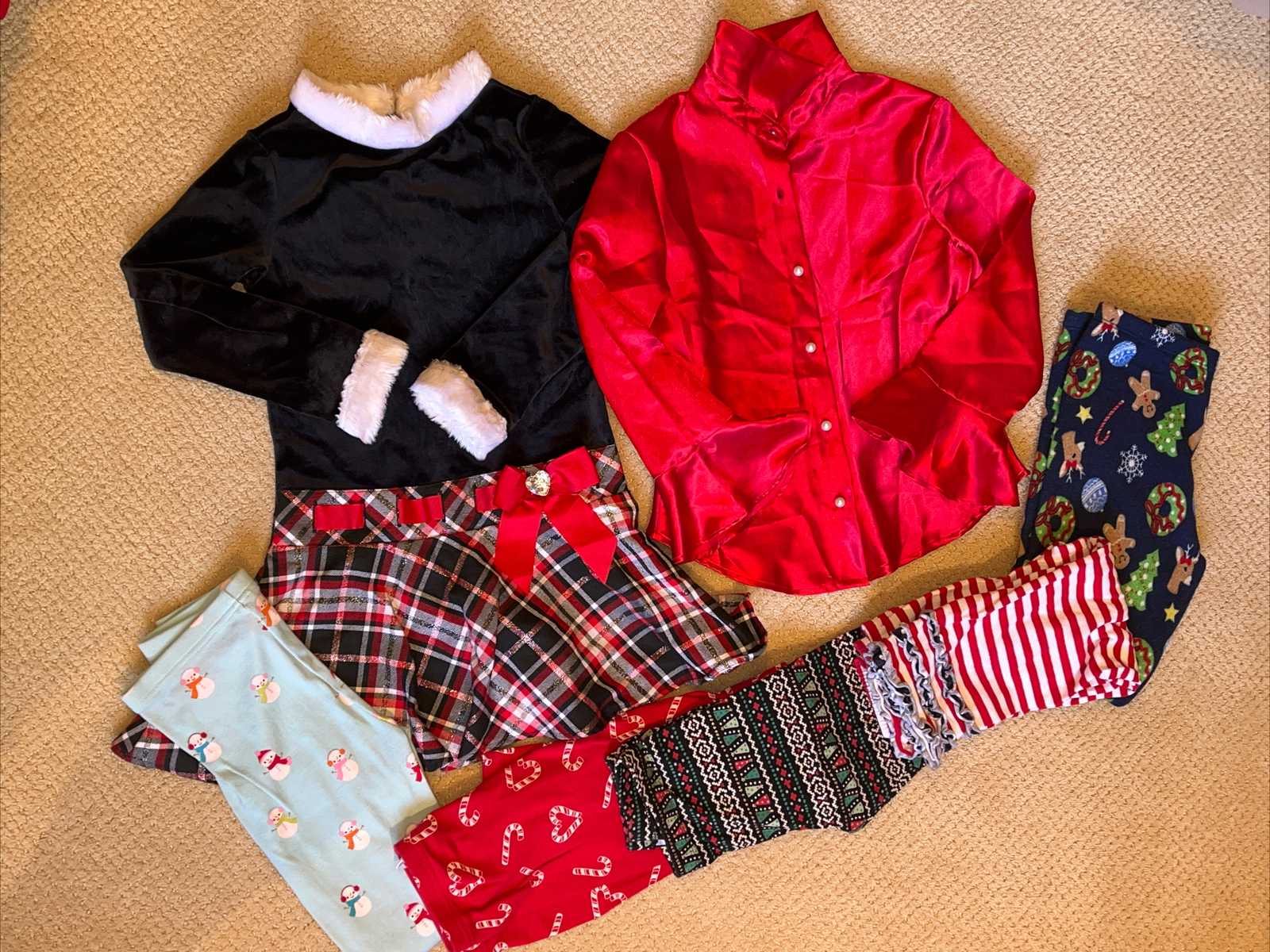 Christmas lot girls 7/8 Black velvet dress, red satin blouse + 5 pair  leggings | eBay