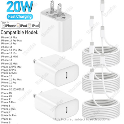 For iPhone 14 13 12 11 Pro 20W PD USB C Fast Charger Cube Type C Charging Cable