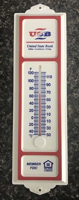 Vintage USB United State Bank Plastic Advertising Thermometer Made In USA EUC